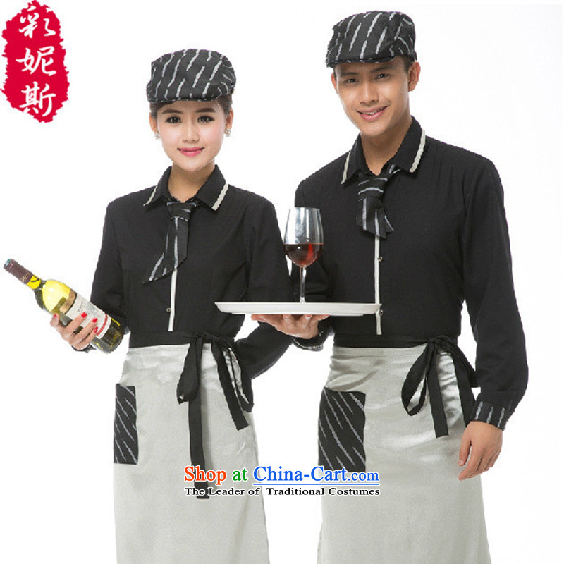 The Black Butterfly men Fall_Winter Collections Hot Pot dining cafe long-sleeved shirt hotel attendants workwear female Brown _T-shirt + apron_ XL