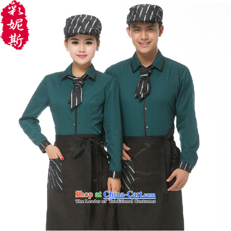 The Black Butterfly men Fall/Winter Collections Hot Pot dining cafe long-sleeved shirt hotel attendants workwear female Brown (T-shirt + apron) XL,A.J.BB,,, shopping on the Internet