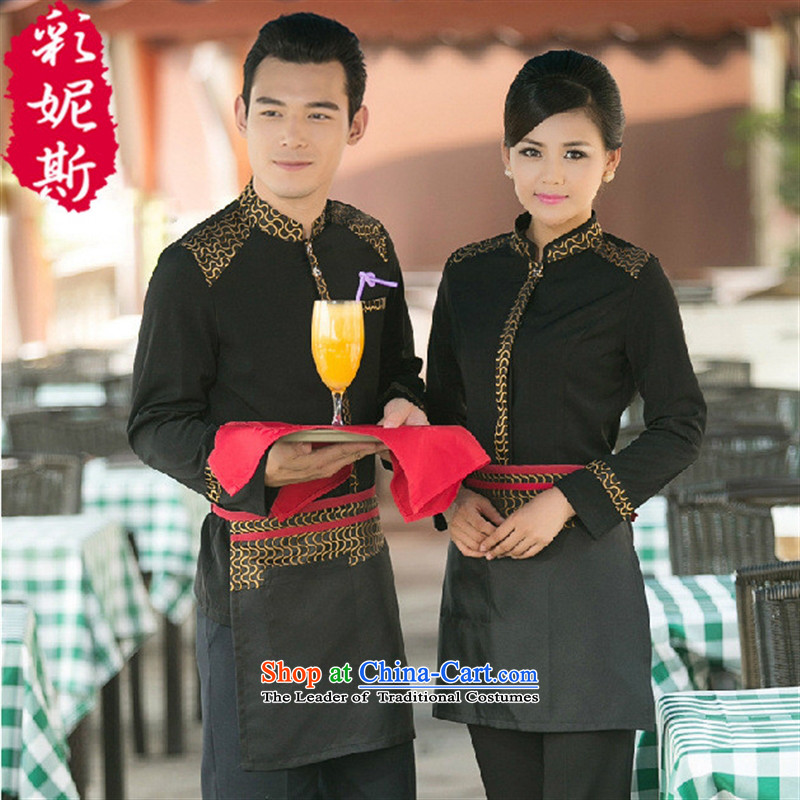 The Black Butterfly hotel dining cafe waiters working dress long-sleeved clothing Fall_Winter Collections _T-shirt + Female red aprons XXXL_