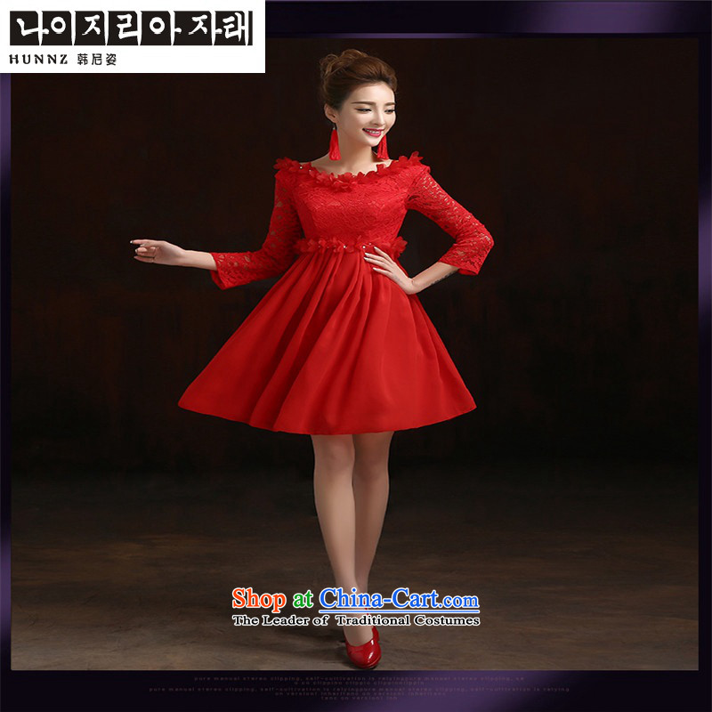 Name of the new 2015 hannizi spring and summer evening dress brides banquet long-sleeved gown bows services bridesmaid Dress Short, XL, Korea Red, Gigi Lai (hannizi) , , , shopping on the Internet