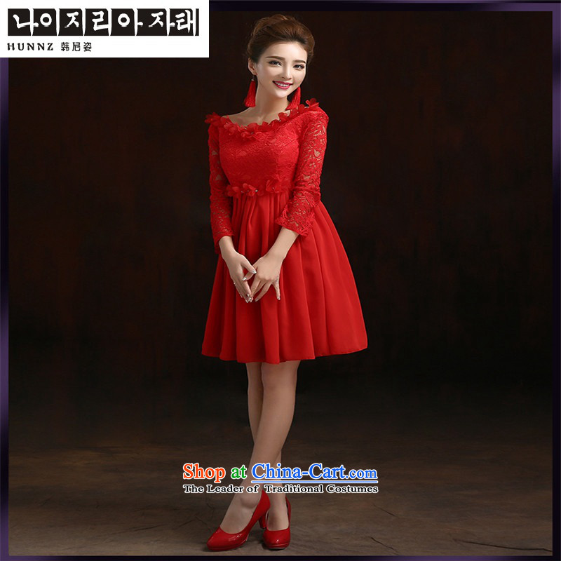 Name of the new 2015 hannizi spring and summer evening dress brides banquet long-sleeved gown bows services bridesmaid Dress Short, XL, Korea Red, Gigi Lai (hannizi) , , , shopping on the Internet
