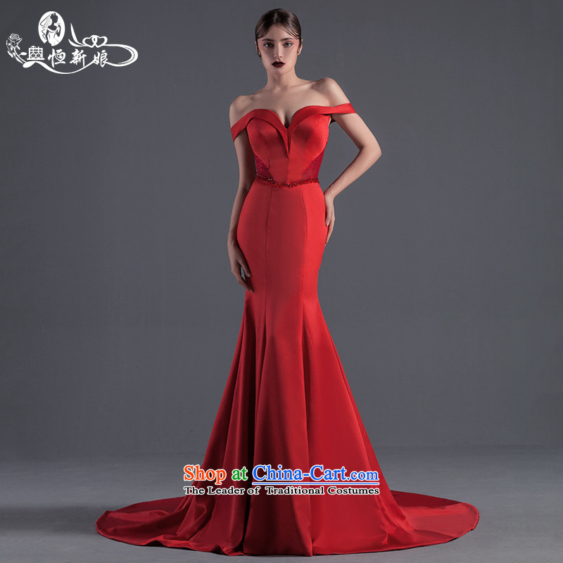 Noritsune bridal dresses new 2015 crowsfoot summer word straps shoulder tail dress bows services red video thin new pre-sale fine custom RED M