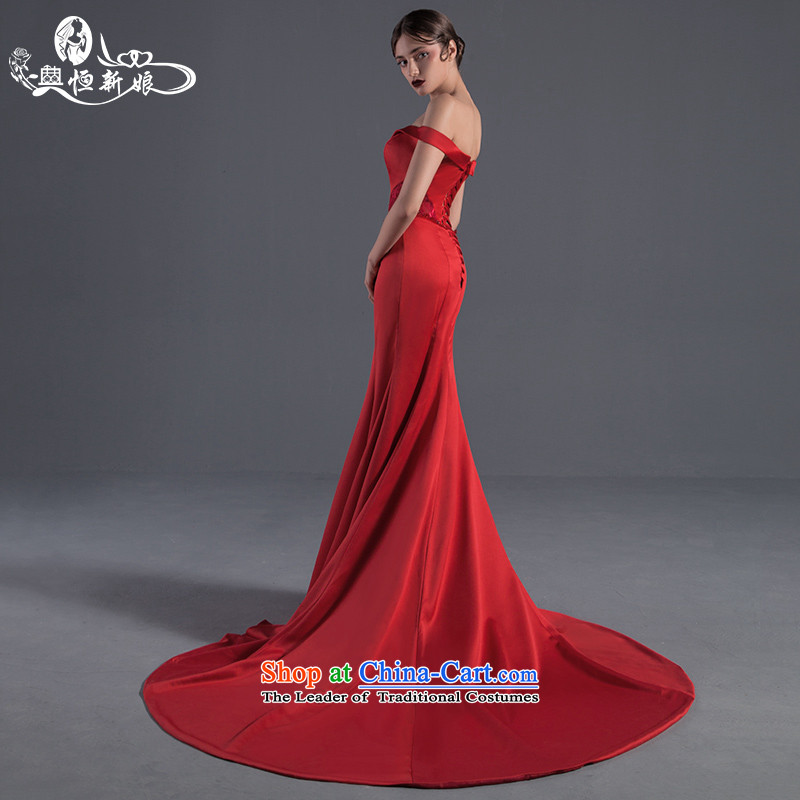 Noritsune bridal dresses new 2015 crowsfoot summer word straps shoulder tail dress bows services red video thin new pre-sale fine custom RED M noritsune bride shopping on the Internet has been pressed.