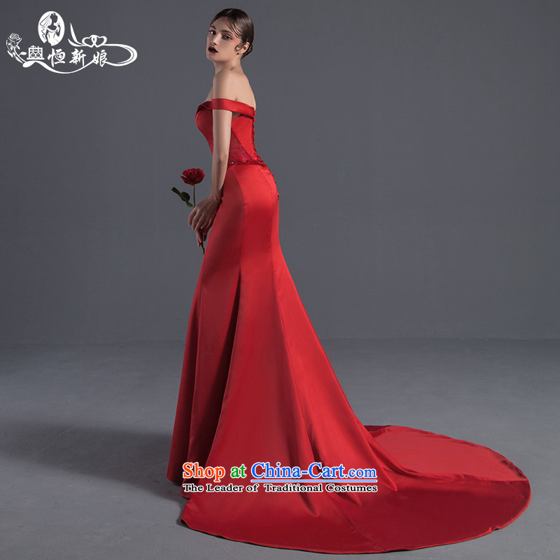 Noritsune bridal dresses new 2015 crowsfoot summer word straps shoulder tail dress bows services red video thin new pre-sale fine custom RED M noritsune bride shopping on the Internet has been pressed.