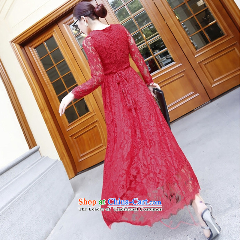 Wen Min 2015 new Western big sexy round-neck collar lace Foutune of large dress dresses RED M man-min 9,153 applications have been shopping on the Internet has been pressed.