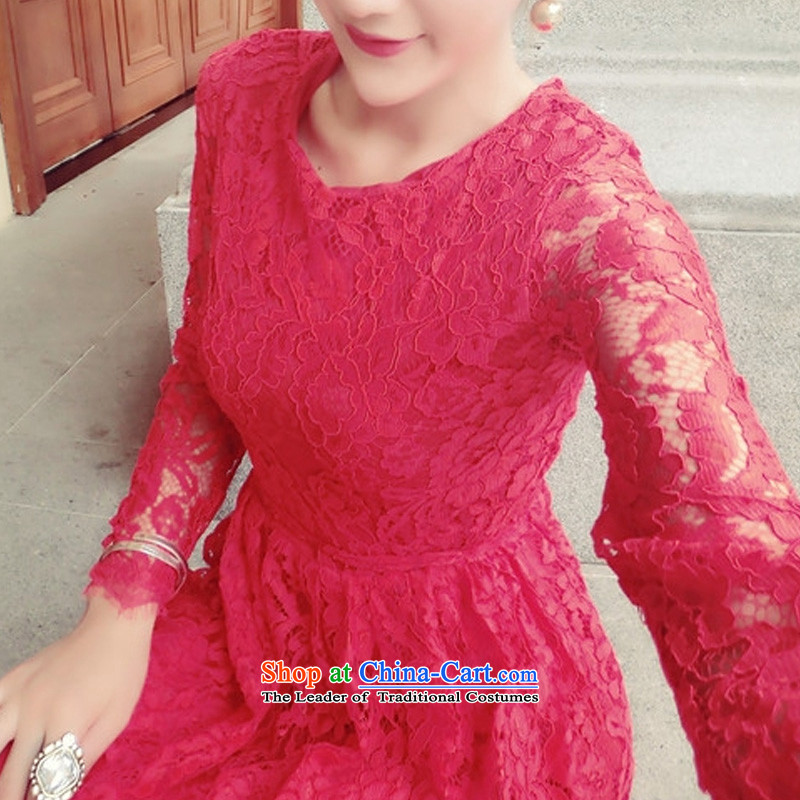 Wen Min 2015 new Western big sexy round-neck collar lace Foutune of large dress dresses RED M man-min 9,153 applications have been shopping on the Internet has been pressed.