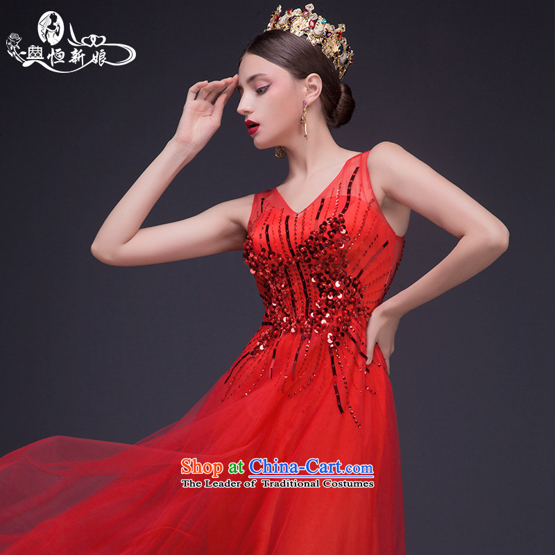 Noritsune bride 2015 new stylish evening dress marriage deep VA before small trailing marriages red dress new pre-sale fine custom red L