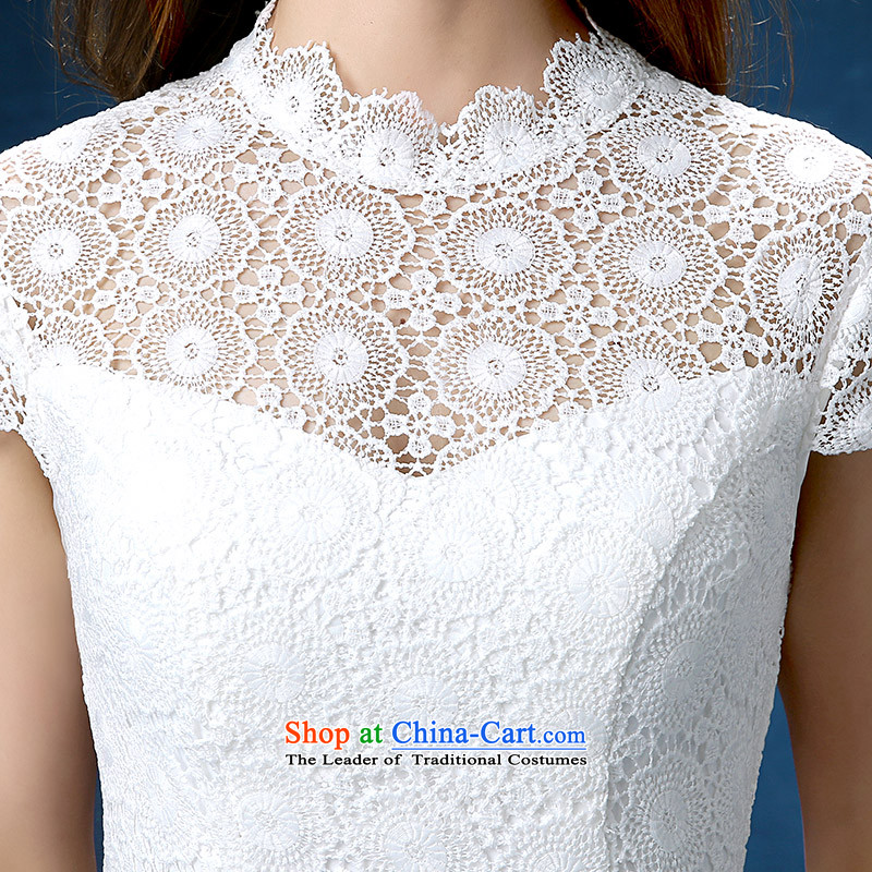 According to Lin Sha cheongsam dress the new 2015 improved long white lace qipao bows Service Bridal crowsfoot long wedding dress according to Lin Sha S female , , , shopping on the Internet