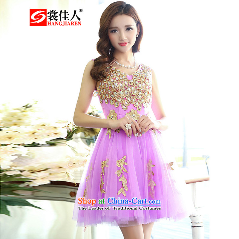 The advisory committee set up by 2015 NEW STYLISH AND autumn chest lace Sau San marriages bows services white strap evening dress short skirt HSZM1517 PURPLE XL