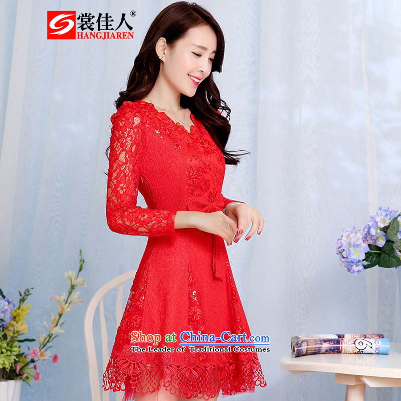 The Advisory Committee in the autumn of 2015, the new Korean long-sleeved Pullover short skirt lace evening dress marriages service short skirts bridesmaid dress?HSZM1527D?RED?L