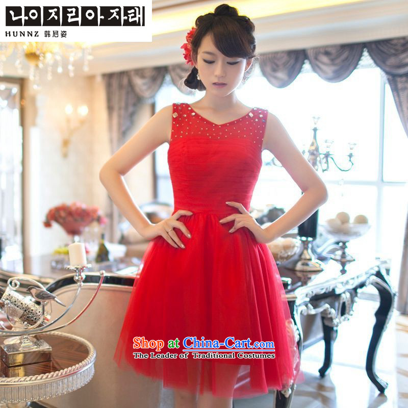 Name of the new 2015 hannizi spring and summer Korean word stylish evening dress brides shoulder banquet dress bows of Korea Red XXL, Services Gigi Lai (hannizi) , , , shopping on the Internet