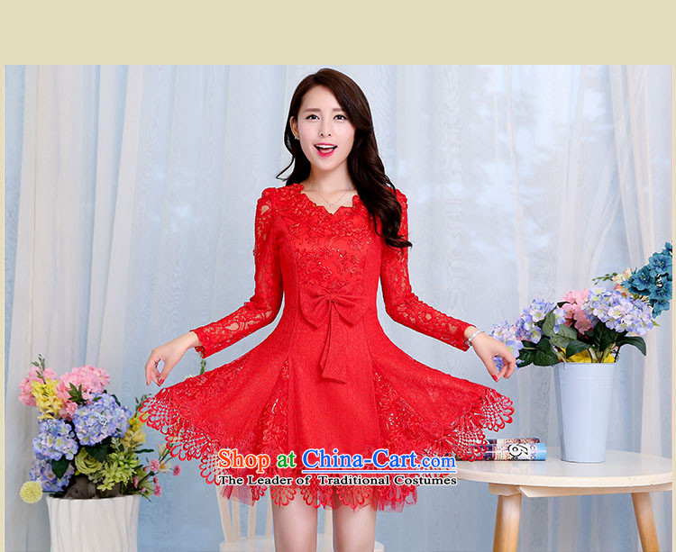 The Yin Yin snow fall 2015 New Korea long-sleeved Pullover short skirt lace evening dress marriages service short skirts bridesmaid dress HSZM1527D RED L picture, prices, brand platters! The elections are supplied in the national character of distribution, so action, buy now enjoy more preferential! As soon as possible.