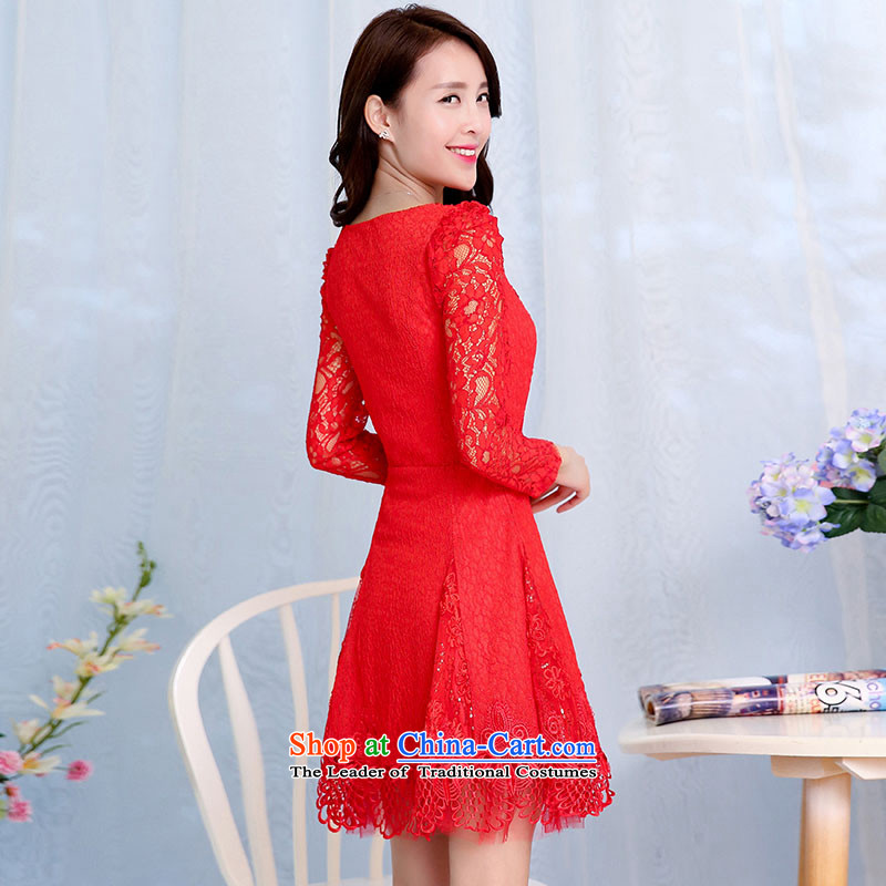 The Yin Yin snow fall 2015 New Korea long-sleeved Pullover short skirt lace evening dress marriages service short skirts bridesmaid dress HSZM1527D red , L, the snow YIN YIN (yinyinmuxue) , , , shopping on the Internet