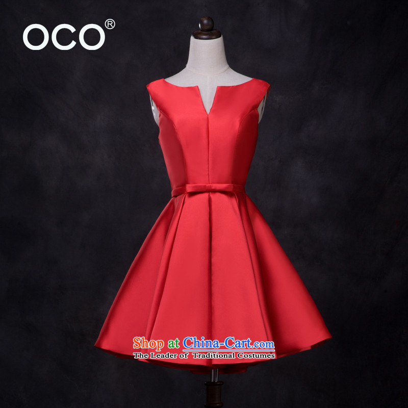 The TOCO bride wedding dress a field length of video thin skirts shoulder satin toasting champagne evening service marriage 2015 Spring_Summer New Red M