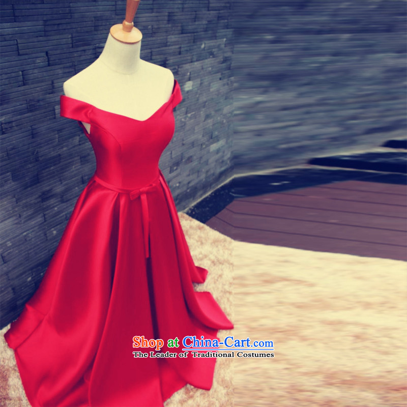 The TOCO high-end Custom Word 2015 new shoulder red satin marriages bows service of the late fall in the Summer Wedding dress female red L,oco,,, shopping on the Internet