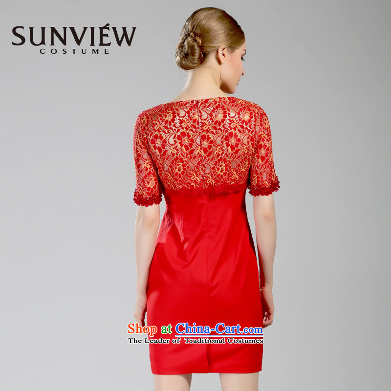 Yet some brands SUNVIEW/ women during the spring and autumn new stylish nail pearl leave Sau San in two cuff dress dresses VE0TL077 02 Red 38/160/S,SUNVIEW COSTUEM,,, shopping on the Internet