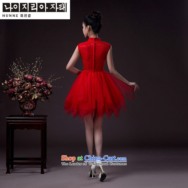 Name of the bride bows services hannizi 2015 Wedding Dress Short, lace Korean modern minimalist Sau San evening dresses RED M