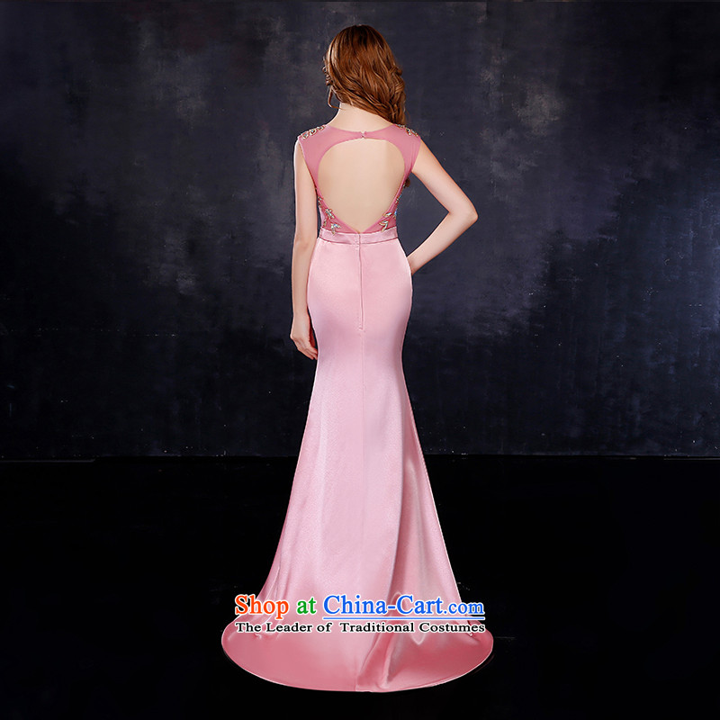 2015 Korean brides dress shoulders long large graphics thin bride banquet evening dresses crowsfoot marriage bows services Pink XL suzhou embroidery brides, shipment has been pressed shopping on the Internet