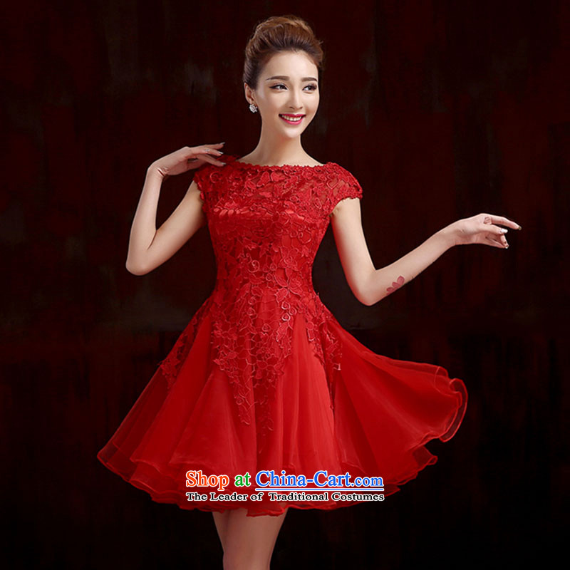 The bride bows to love the New Zealand Su autumn stylish red lace betrothal wedding banquet, wedding dress shortXXXL red