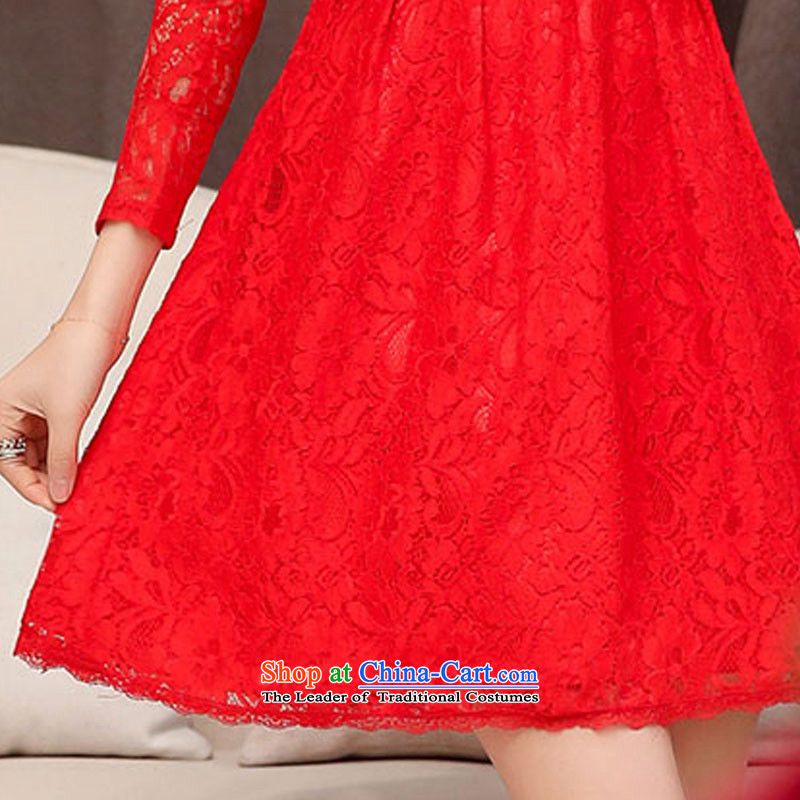8Attachment bride Dress Short of women serving drink red stylish Sau San lace bridesmaid dress dresses red silk attachment (boyilian XL,....) shopping on the Internet