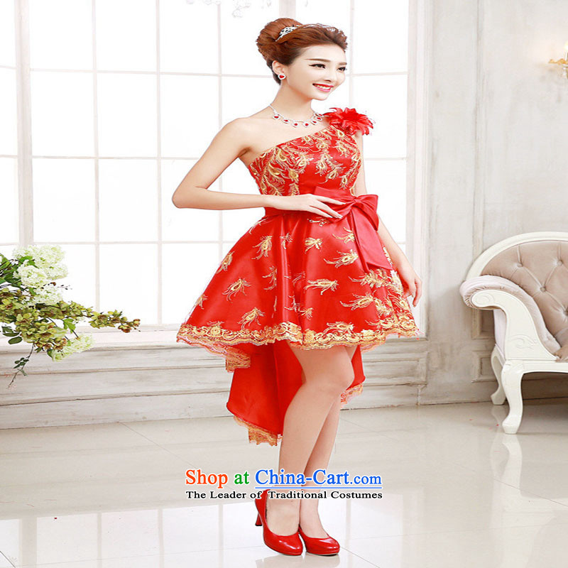 Su-lan, bride love Dress Short long after the former slender legs bows dress red dress will stage a bride dress red shoulder, Red single shoulder, Su-lan has been pressed XXL, love shopping on the Internet