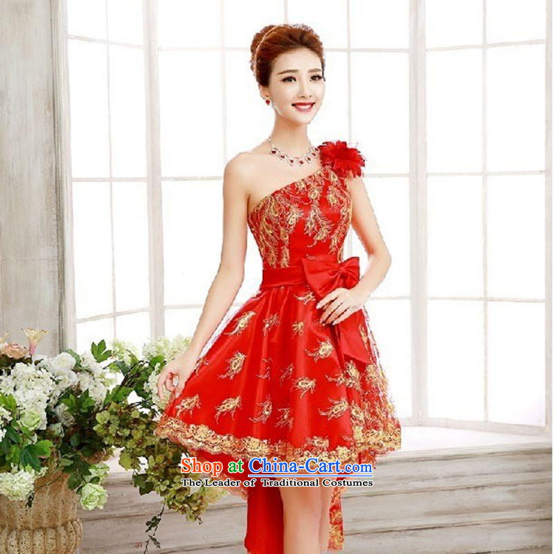 Su-lan, bride love Dress Short long after the former slender legs bows dress red dress will stage a bride dress red shoulder, Red single shoulder, Su-lan has been pressed XXL, love shopping on the Internet