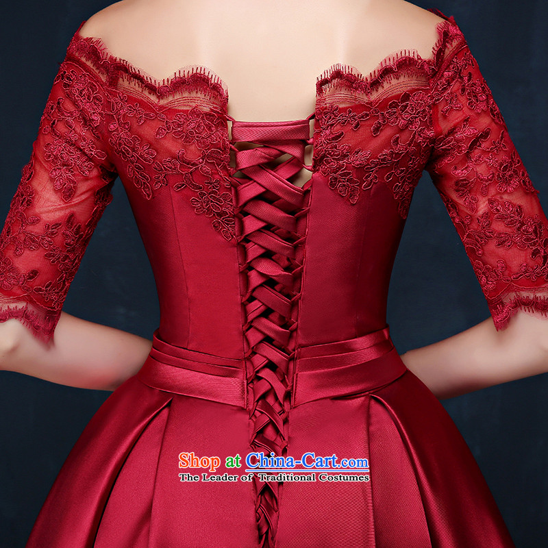Time Syrian evening dresses 2015 new autumn moderator marriages banquet service stylish Korean bows video in thin long satin long gown slotted shoulder lace satin dress XXL, spend time Syrian shopping on the Internet has been pressed.