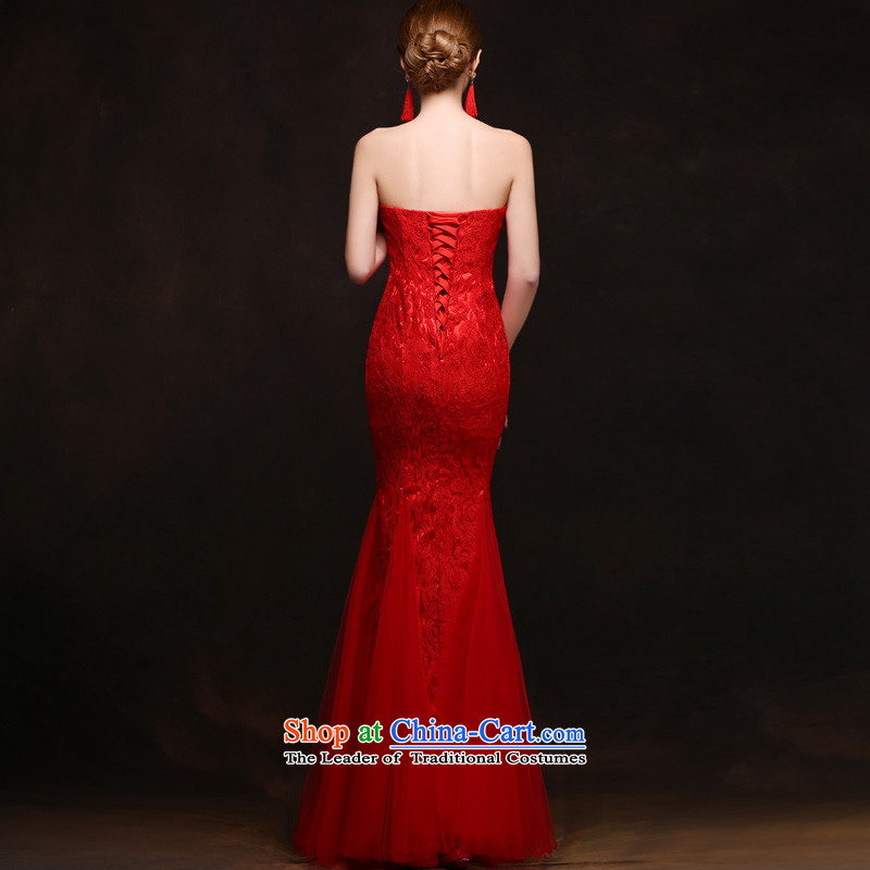Wedding dress 2015 new bride autumn and winter clothing crowsfoot banquet service bows long lace dress Sau San video will bride dresses thin bridesmaid annual ceremony services red XL, yarn edge Lily , , , shopping on the Internet