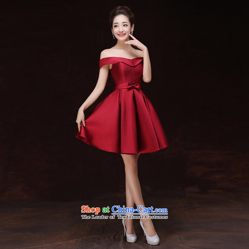 Time 2015 Autumn Syrian dresses women and one field for bare shoulders will host a dinner evening dress short skirts are Women's dress sister ball small red dress XL, Syria has been pressed time shopping on the Internet