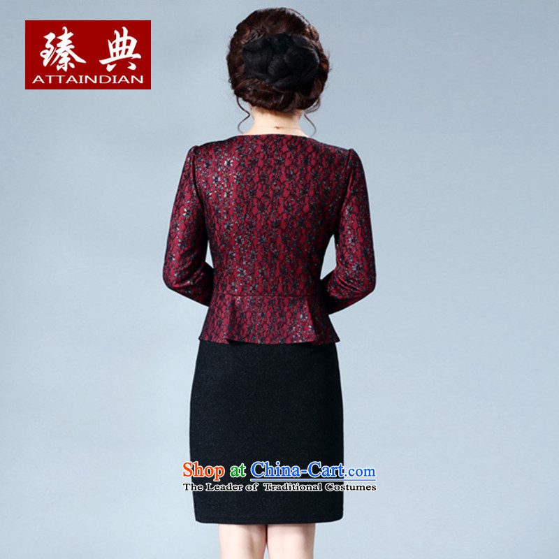 Zen code of autumn and winter 2015 new products lace stitching large middle-aged women banquet dress dresses mother false two kits Deep Red Zen code (ATTAINDIAN 3XL,) , , , shopping on the Internet