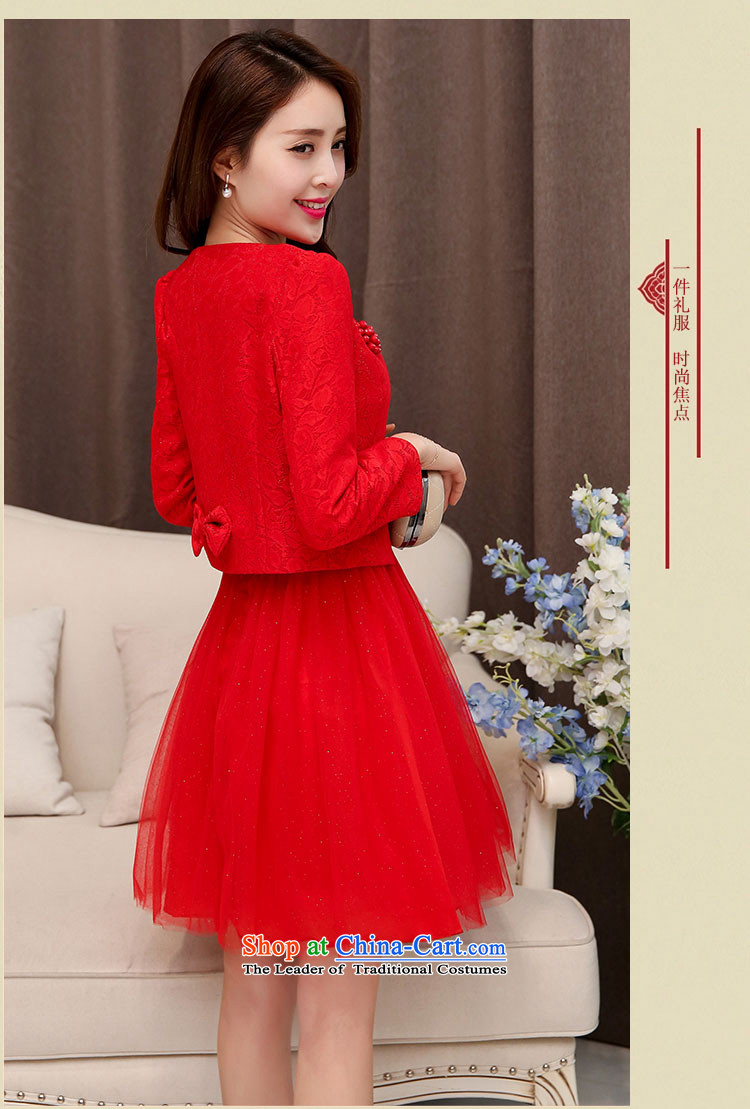 In the autumn of 2015, Michelle Gellar) wedding-dress two kits stylish lace hook flower fluoroscopy half bon bon skirt + long-sleeved jacket round-neck collar Sau San video thin aristocratic temperament red L picture, prices, brand platters! The elections are supplied in the national character of distribution, so action, buy now enjoy more preferential! As soon as possible.