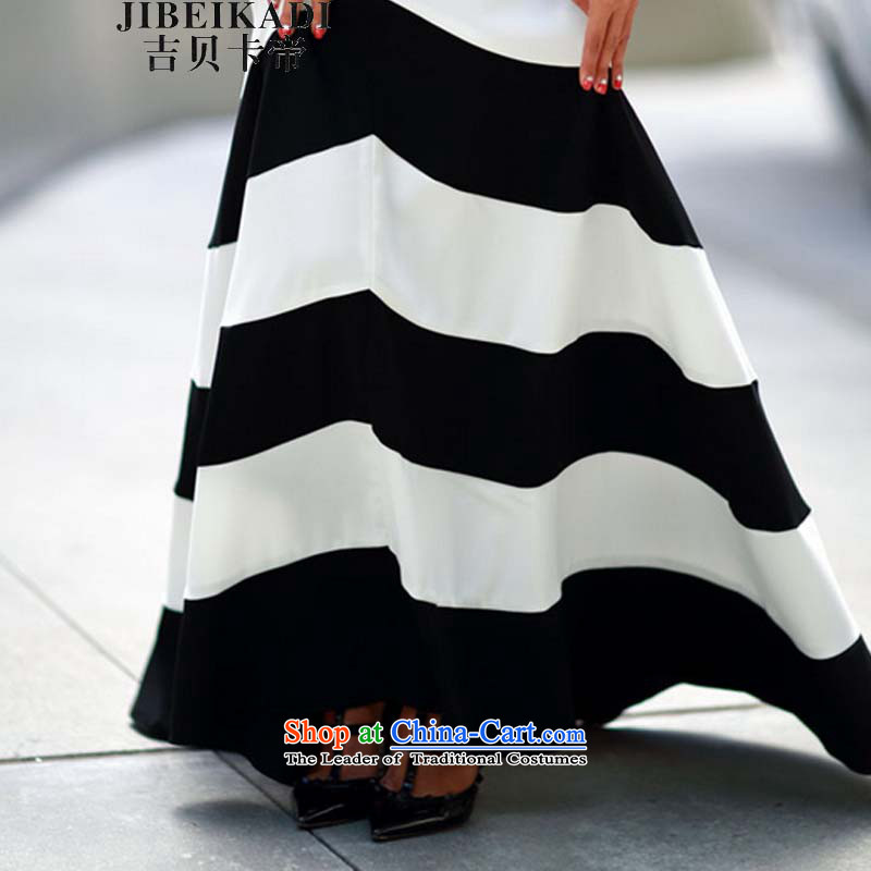 Europe and the black-and-white streaks spell receive wind belt thin stylish sexy graphics long skirt dress black M GIBEZ Card (JIBEIKADI) , , , shopping on the Internet