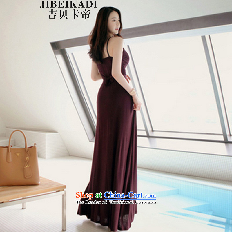 2015 New Pure Color Bow Tie Straps beach long skirt small dress sexy V-Neck Strap dresses female 8,017 at the black are code, the Bekaa in Dili (JIBEIKADI) , , , shopping on the Internet