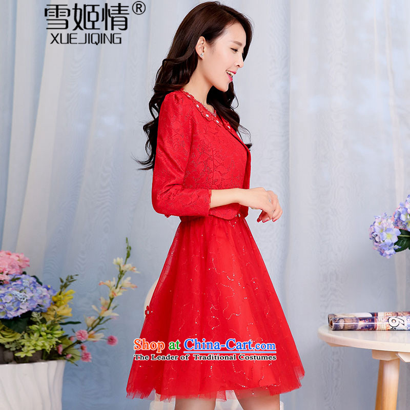 Michelle Gellar of autumn 2015 new stylish fluoroscopy for light load chip bon bon dresses with long-sleeved jacket for larger female wedding-dress aristocratic temperament two Kit , L, Michelle Gellar of red (XUEJIQING) , , , shopping on the Internet