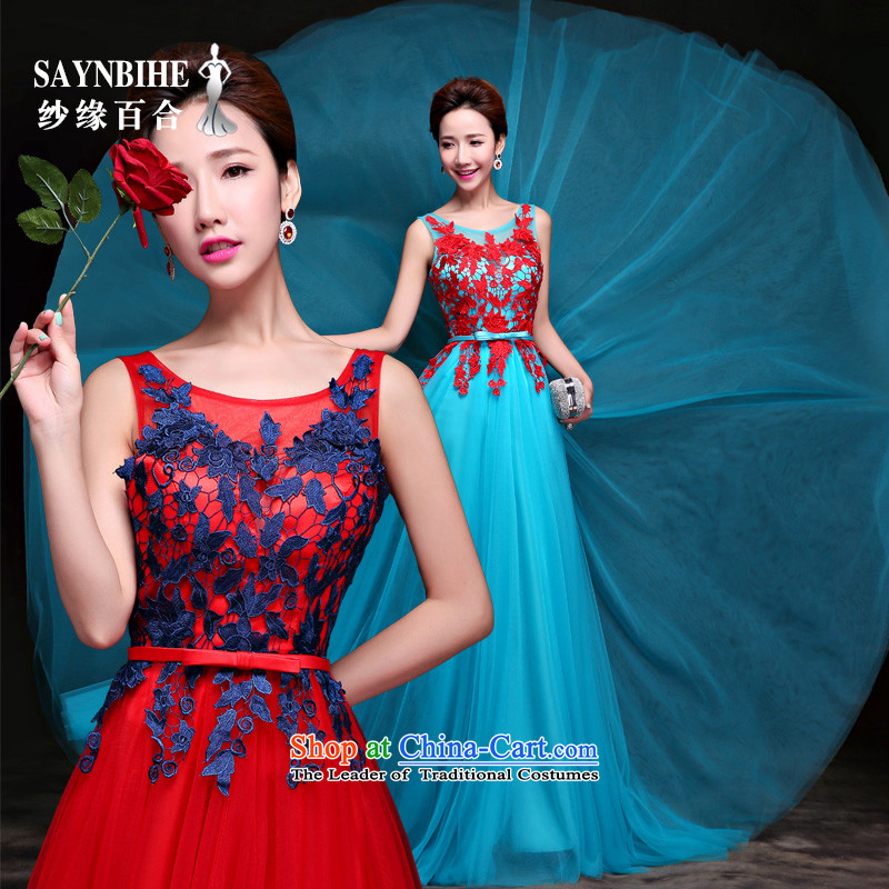 Wedding dress 2015 new bride autumn and winter clothing banquet service bows long lace dress Sau San video will bride dresses thin bridesmaid at annual meetings of the chairpersons to red. LaceXL