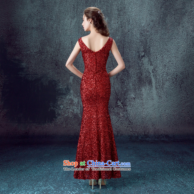 According to Lin Sa 2015, marriages wedding dresses crowsfoot bows services evening dresses moderator banquet on chip dual-shoulder length of female deep red M according to Lin Sha , , , shopping on the Internet