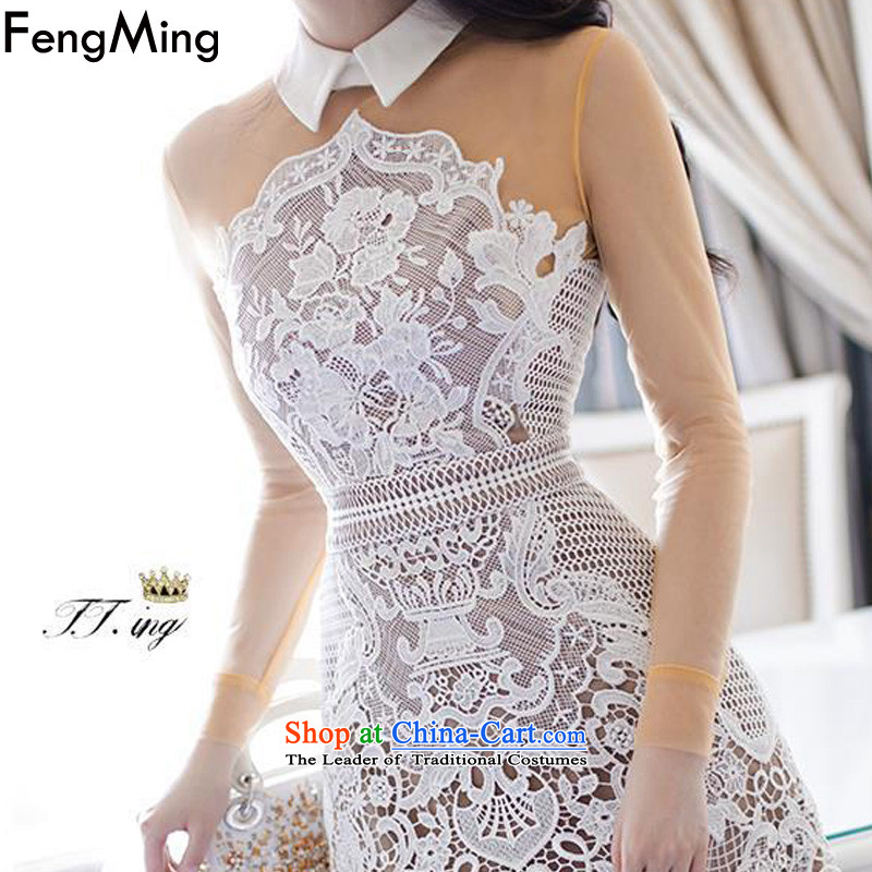 Hsbc Holdings plc Ming heavyweight lace evening dresses on the left with the Moonlight Serenade of righteousness, long-sleeved hook flower engraving dresses 2015 autumn colors M Fung Ming picture (fengming) , , , shopping on the Internet