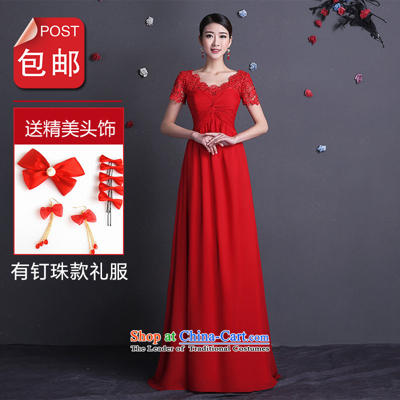 Name of the bows services 2015 new hannizi Stylish spring and summer straps bride wedding dress banquet evening dresses red pearl of the nails long V-neck , L, Korea, Gigi Lai (hannizi) , , , shopping on the Internet
