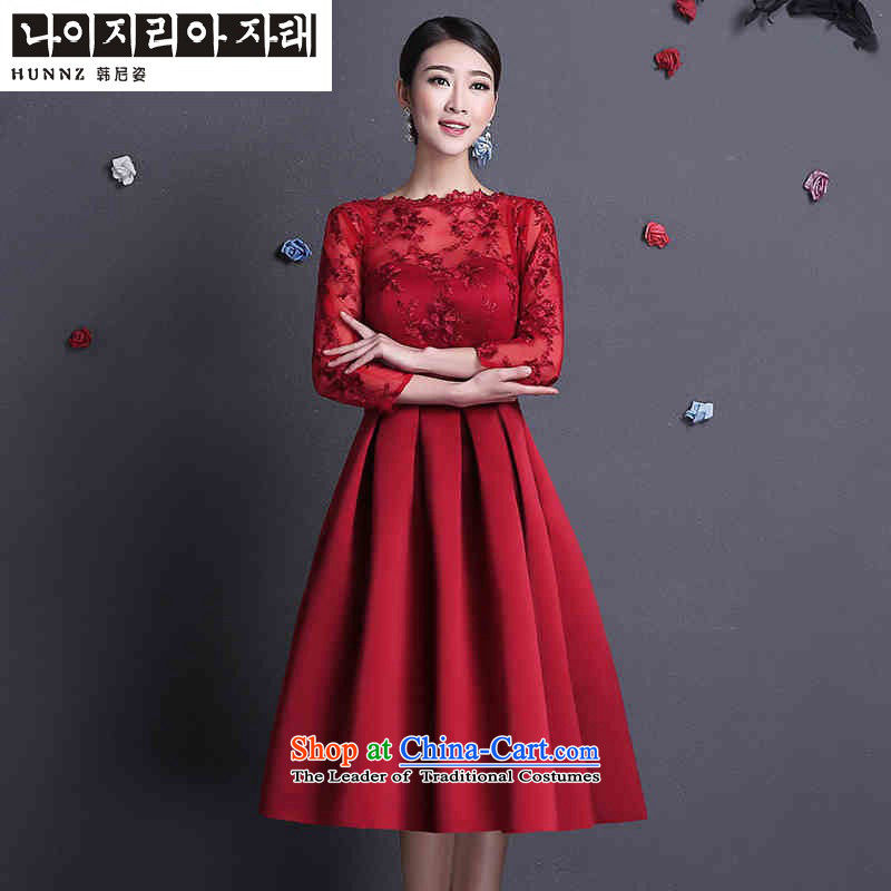 Name of the new 2015 hannizi spring and summer Korean word stylish shoulder 7 cuff bride wedding dress bows services wine red , L, Korea, Gigi Lai (hannizi) , , , shopping on the Internet
