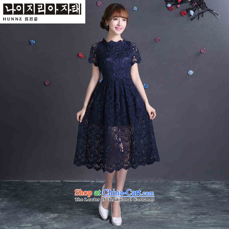 Name of the new 2015 hannizi spring and summer Korean style reminiscent of the brides wedding dress evening dresses bows bridesmaid services services XL, Korea, dark blue Gigi Lai (hannizi) , , , shopping on the Internet