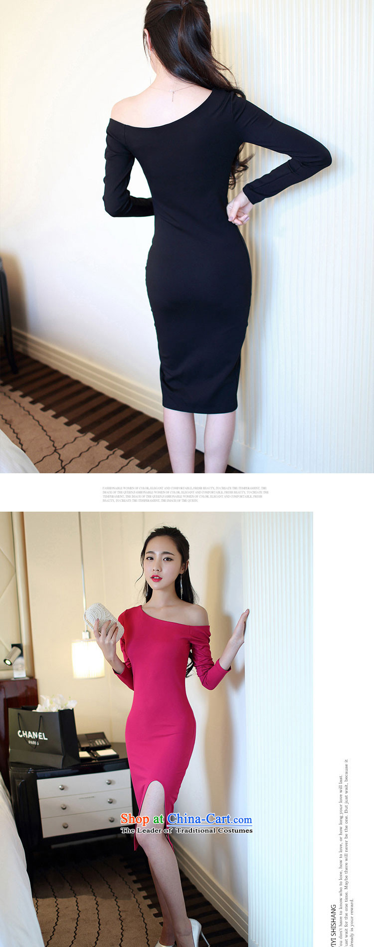 Note 2015 autumn and winter 婳 load new Korean female sexy Beveled Shoulder dress autumn and winter, long-sleeved Sau San package and sexy dresses long skirt black S picture, prices, brand platters! The elections are supplied in the national character of distribution, so action, buy now enjoy more preferential! As soon as possible.