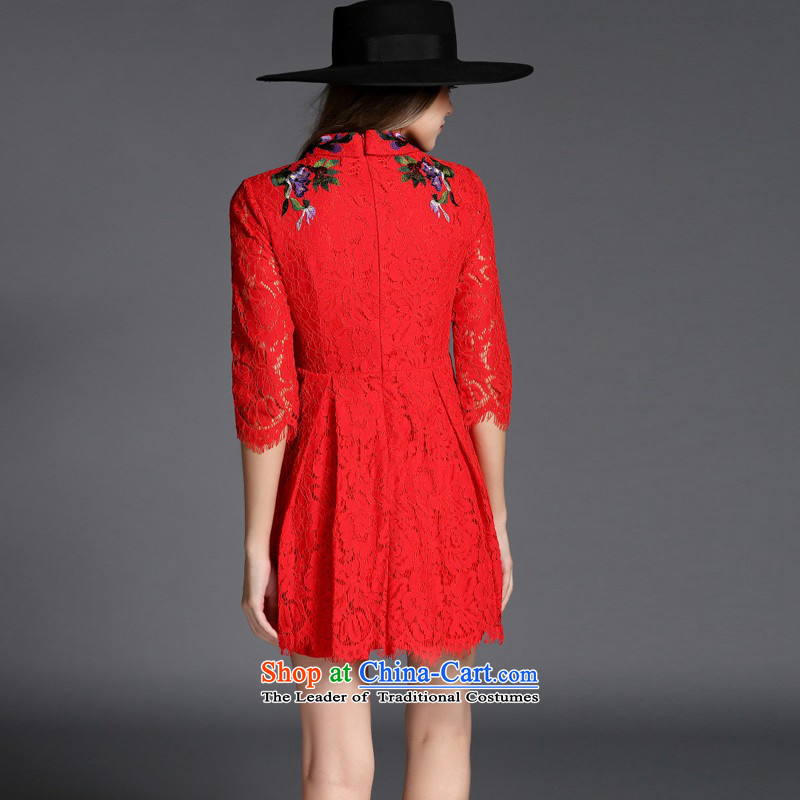 The OSCE Poetry Film 2015 autumn and winter new Lace Embroidery Fifth Cuff Positioning Sau San dress dresses bows services under the auspices of the lift mast mount married women a skirt red , L, Europe (oushiying poem) , , , shopping on the Internet