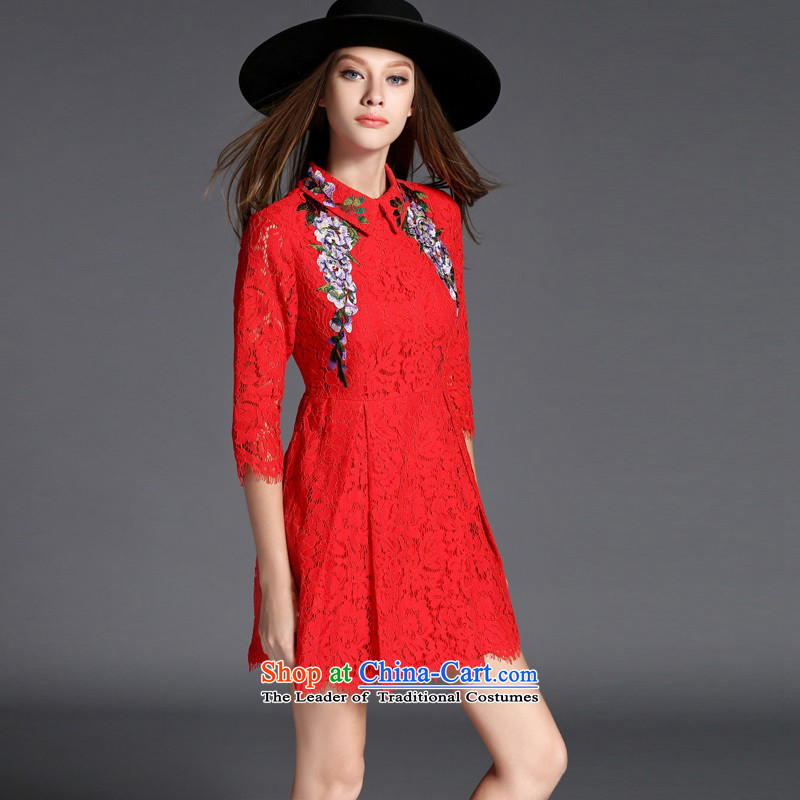 The OSCE Poetry Film 2015 autumn and winter new Lace Embroidery Fifth Cuff Positioning Sau San dress dresses bows services under the auspices of the lift mast mount married women a skirt red , L, Europe (oushiying poem) , , , shopping on the Internet