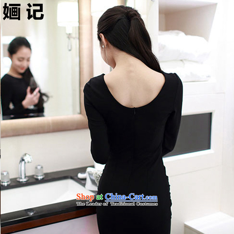 Note 2015 autumn and winter 婳 load new Korean citizenry back long-sleeved Sau San, forming the sexy dresses engraving the forklift truck dress long skirt long skirt black , L, note has been pressed on 婳 Shopping