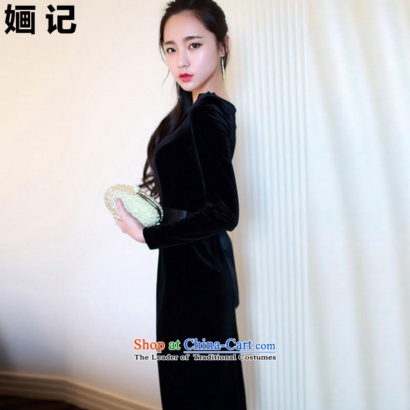 Note 2015 autumn and winter 婳 new for women forming the long-sleeved scouring pads and pockets of high skirt sexy dresses Female dress long skirt black M 婳 Note , , , shopping on the Internet