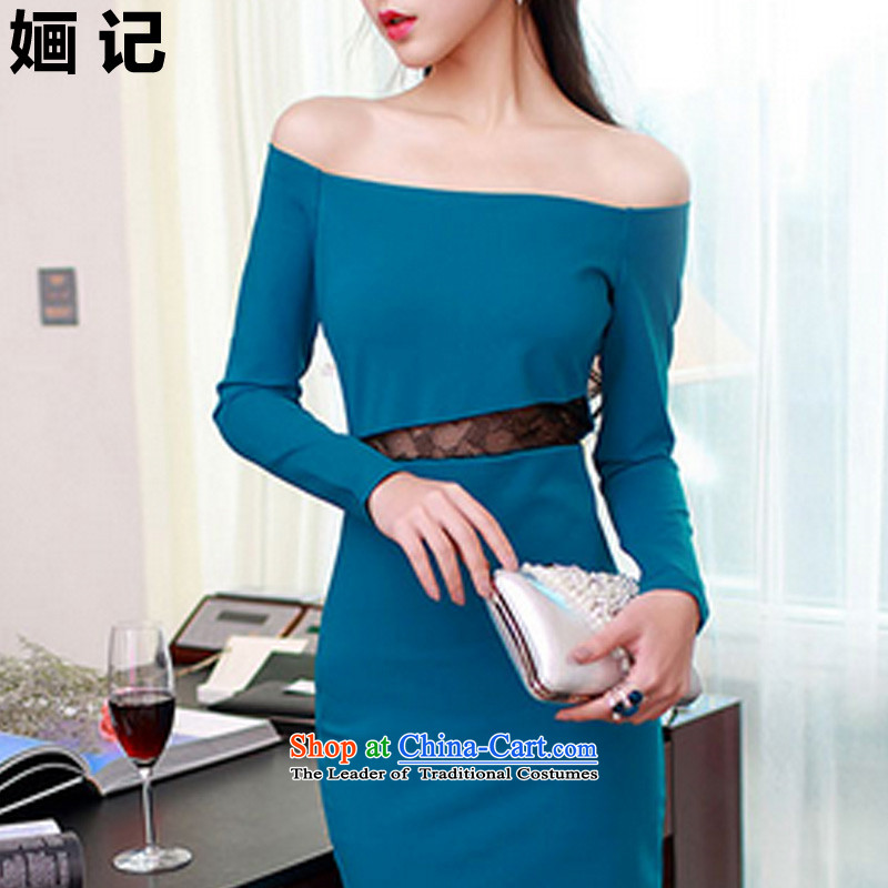 Note 2015 autumn and winter 婳 load new aristocratic elegant fluoroscopy lace package and sexy dresses dress long skirt Blue M 婳 Note , , , shopping on the Internet