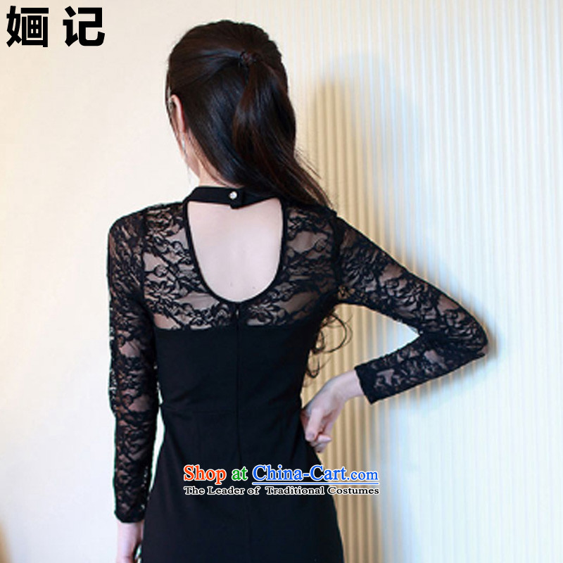 Note 2015 autumn and winter 婳 load new Korean women OL sexy fluoroscopy lace stitching hang also engraving sexy dresses of the forklift truck black dress , note has been pressed on 婳 Shopping