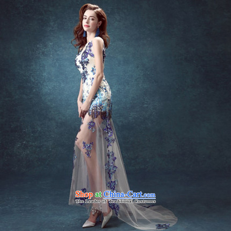 Porcelain blue back bride services Annual Dinner of the bows before the performance after short long wedding dresses 2419 XXL needs of small to return does not support, love so Peng (AIRANPENG) , , , shopping on the Internet