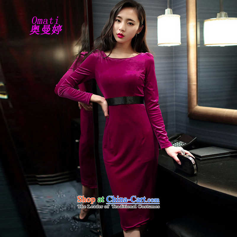 Aumain Ting autumn 2015 new dresses with women forming the long-sleeved gray velour noble sexy high pockets and dresses evening dresses long skirt black , L, Orman omati Ting () , , , shopping on the Internet
