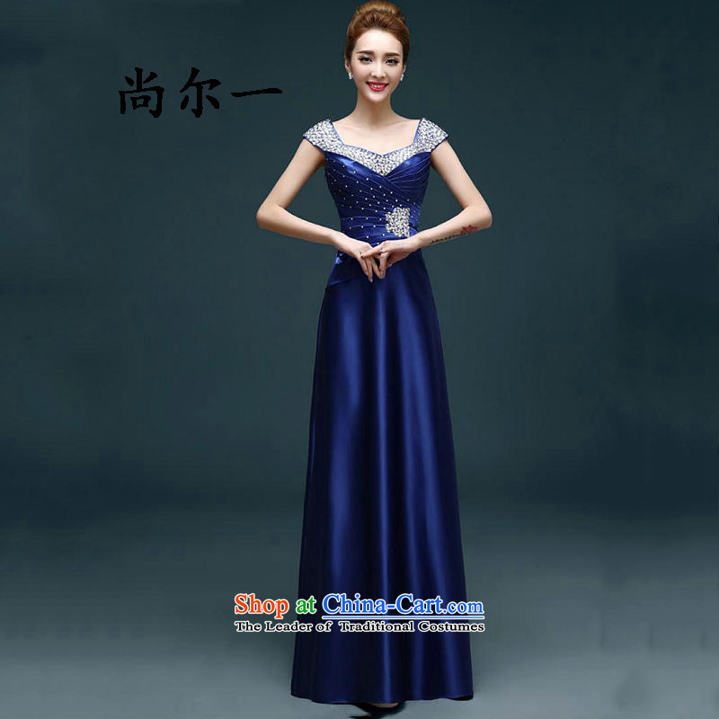 Naoji a marriages bows bridesmaid evening dress banquet moderator dress female marriages long bows services 8266 Blue?XL